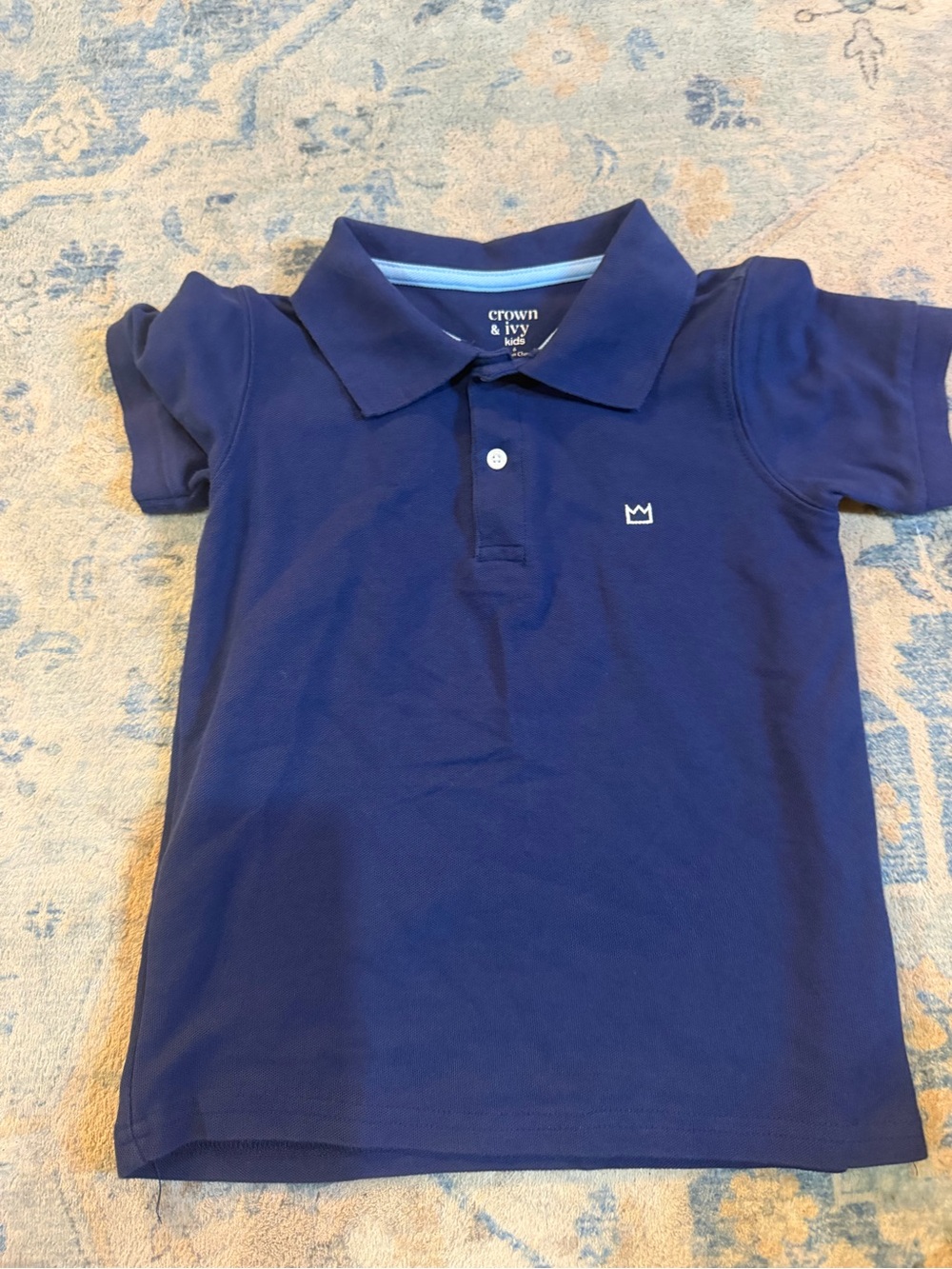 crown & ivy Boys Navy Blue Polo with Embroidered Crown